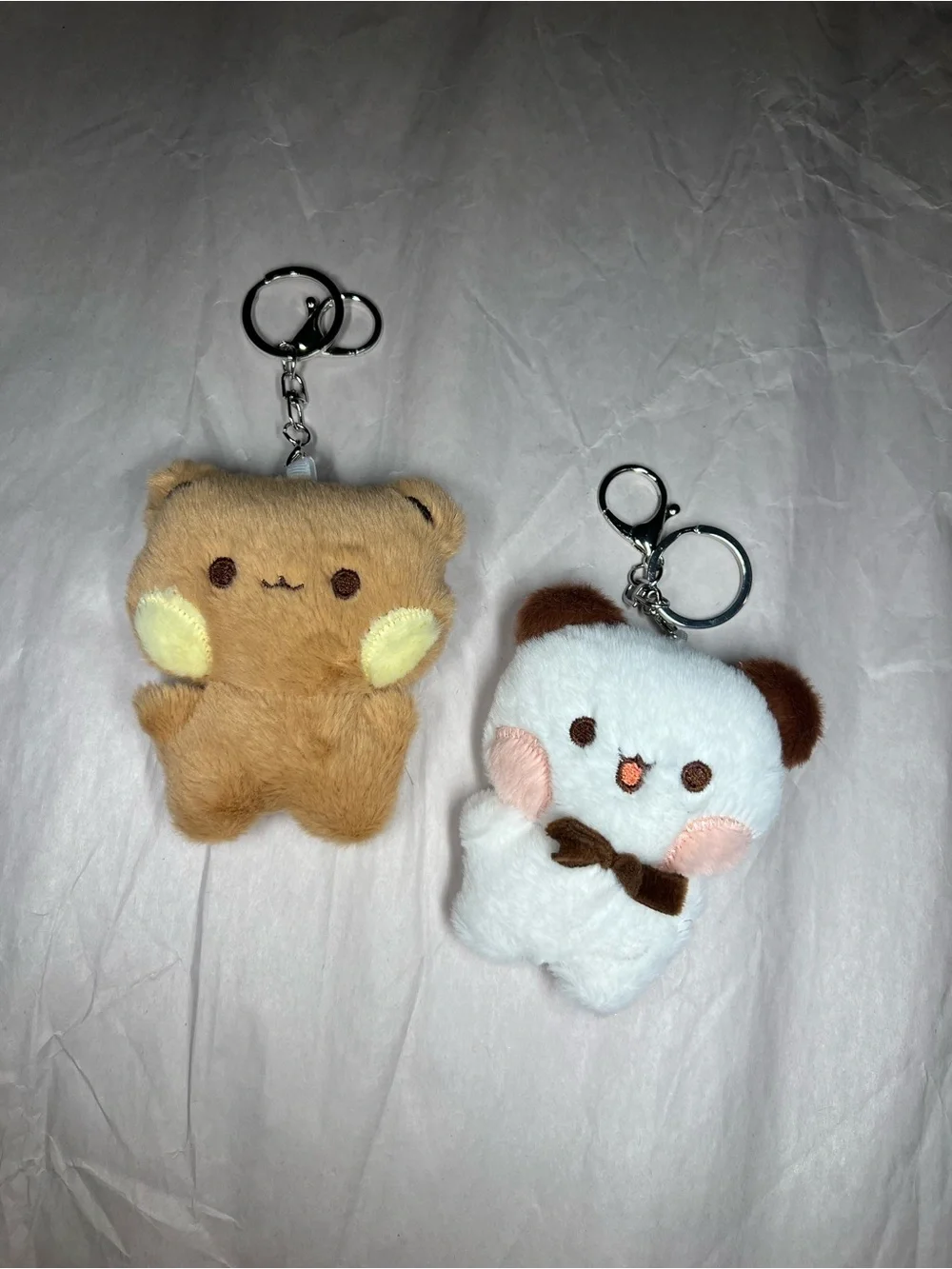Dudu Bubu Cute Plush Animal Keychain Pair - Brown & White